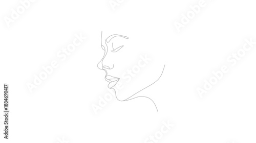 A minimalist one-line drawing of a woman's profile in a grayscale palette, with closed eyes