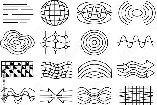 Minimalist Line Icons. Line style vector icons of calendar schedule planner event management: modulation stripe, phase mesh, phase