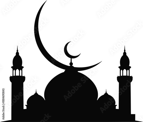 Ramadan Spiritual Mosque Silhouette Vector Style Illustration