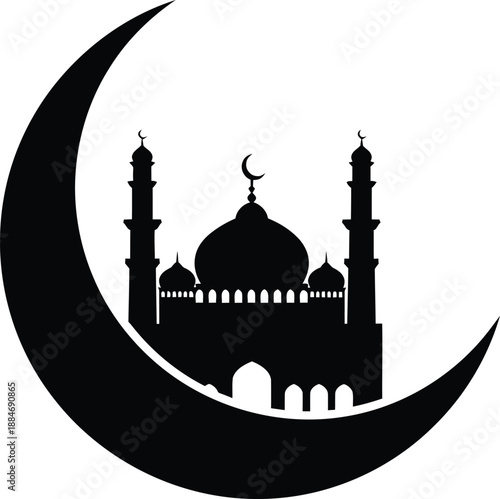 Clean Minimal Ramadan Mosque Silhouette on White Background