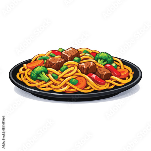 Stir-fried noodles with vibrant vegetables