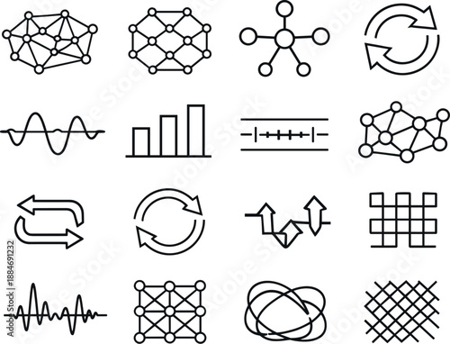Cyber Security Icons. Line style vector icons of cyber security endpoint protection: propagation mesh, propagation mesh, signal