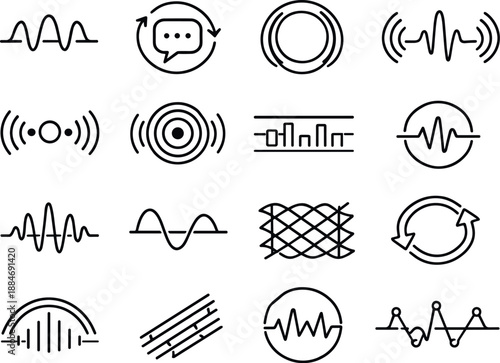 Team Collaboration Icons. Line style vector icons of team collaboration workspace security and access: pulse arc, feedback band,
