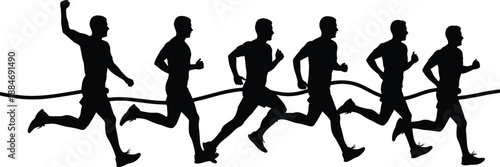 Running man silhouette sequence isolated on white background showing fitness training motion speed endurance sport activity illustration collection