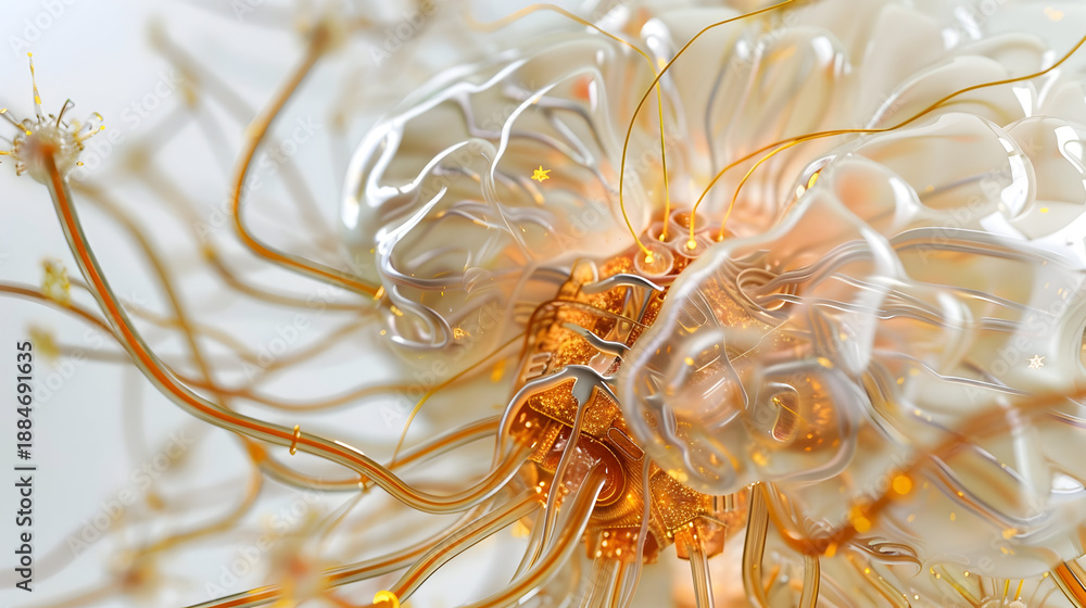 Obraz premium Futuristic organic brain concept in intricate network design for innovative science and technology projects