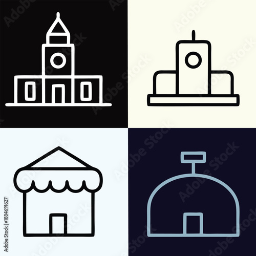 Minimalist Building and Architecture Icon Set - Vector Line Art for Real Estate and Urban Design
