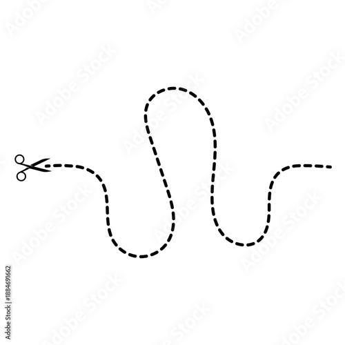Black Scissors Cutting Along a Wavy Dashed Cut Line