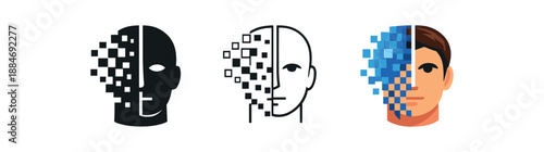 digital identity face half pixelated half smooth transition analog to digital self