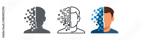 digital identity face half pixelated half smooth transition analog to digital self