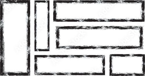 A black and white image of six rectangular frames with varying sizes on a white background