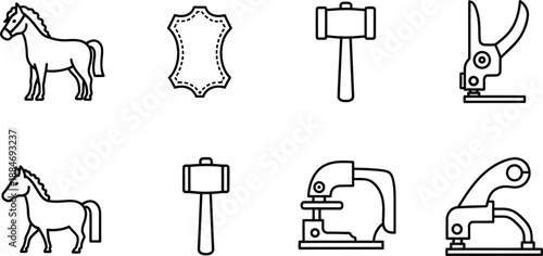 Collection of leather crafting and shoemaker tool icons