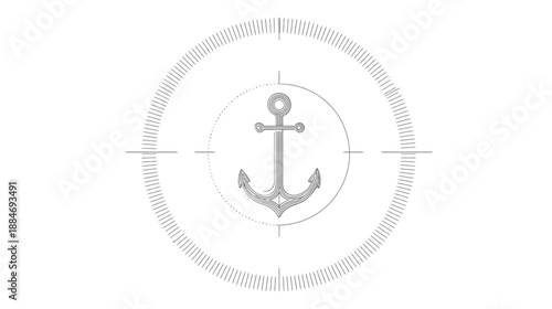 Stylized grey anchor centered within targeting circles and surrounded by tick marks
