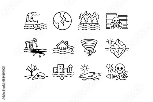 Climate Change Impacts and Environmental Disaster Icons Set
