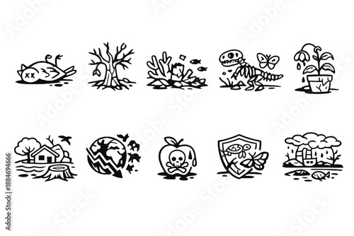Ecological Damage and Environmental Crisis Icons Set