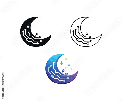 dream technology abstract moon shape with circuitry digital rest energy