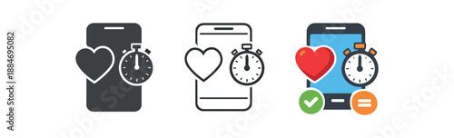 digital detox phone icon with timer and heart balanced screen use