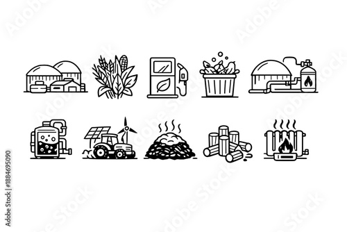 Biomass and Biofuel Energy Production Icons Set