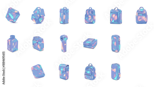 Collection of colorful backpacks and bags in various styles and sizes