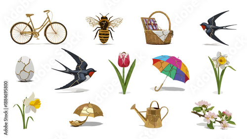 Collection of various nature and garden objects