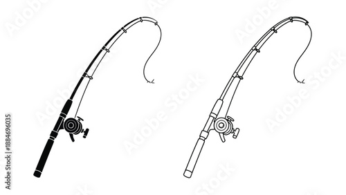 Two fishing rods with reels depicted in a simple black and white illustration