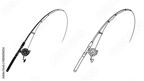Two black and white illustrations of fishing rods with reels shown