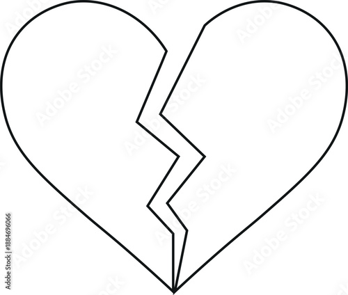 A simple black and white illustration of a fractured heart shape