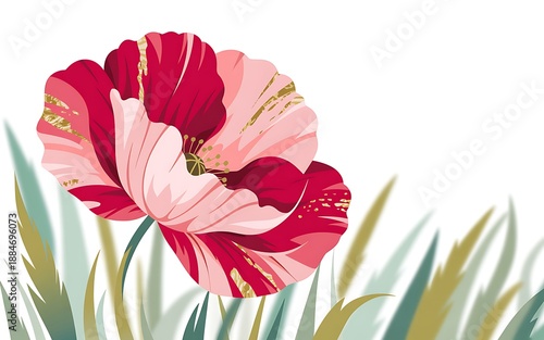 Vibrant poppy bloom amidst lush green leaves