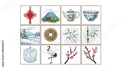 Collection of traditional chinese new year decorations and symbols
