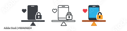 digital detox phone with small lock and tiny heart balanced boundaries symbol