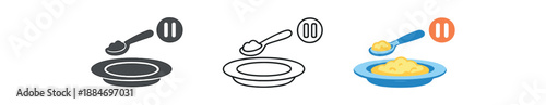 complementary feeding spoon hovering above plate with tiny pause symbol responsive feeding cue