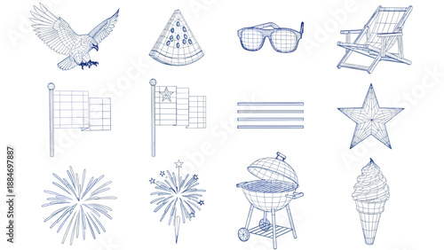 Collection of handdrawn summer and holiday themed sketches