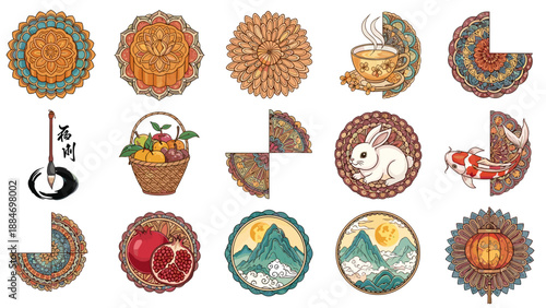 Collection of colorful christmas cookies with various shapes and toppings