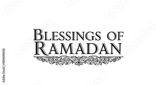 Classic Roman serif font blessings of Ramadan vector illustration with arabesque scroll design