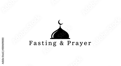 Minimalist mosque dome with Fasting Prayer text in clean typewriter font vector illustration