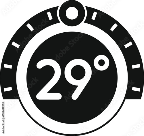 Black and white thermostat icon showing 29 degrees, regulating home climate