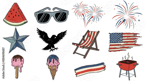 Collection of summer vacation and holiday themed icons and symbols