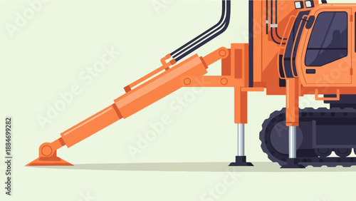 Detailed illustration of an orange construction vehicle with tracks and extended arm