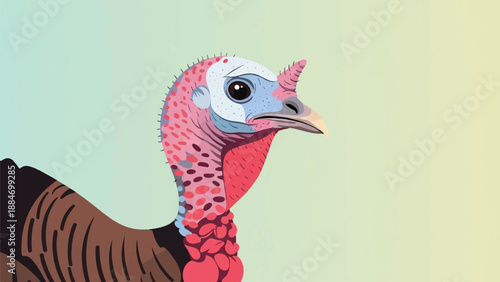 Detailed illustration of a wild turkey's head and neck in profile