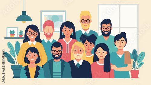 Diverse group of people posing for a friendly portrait indoors