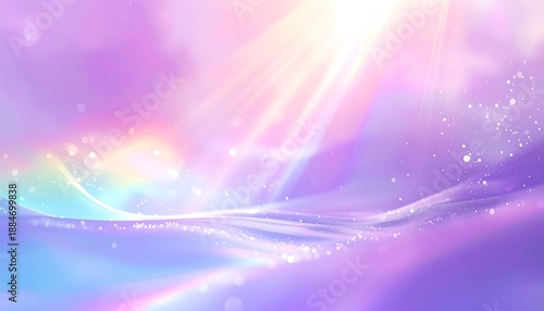 Dreamy Pastel Sky with Rainbow Light Rays and Sparkling Particles image photo