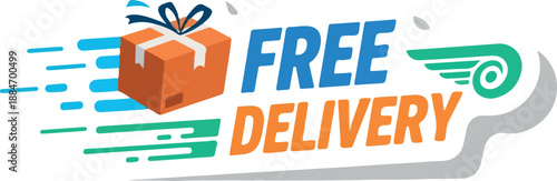 Free delivery icon with a gift box and wing symbol, perfect for online stores and promotions