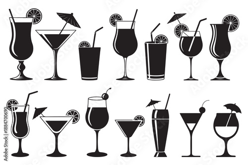 Summer Cocktail Silhouette Set for Bar Menus and Party Decor