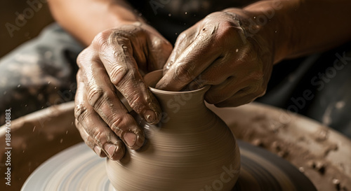 Potter's Hands Create Vessel from Clay
