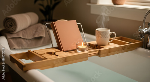 Serene Bath Relaxation with Book & Candle