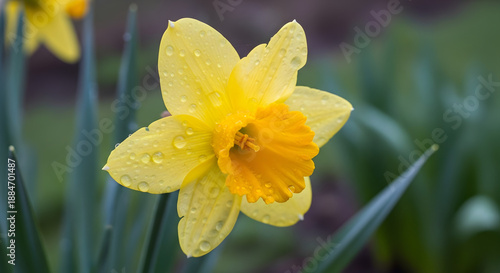Vibrant Yellow Daffodil, Dew Kissed
