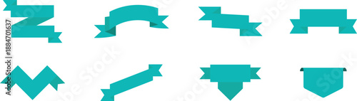 Collection of eight teal flat ribbon banners and labels turquoise