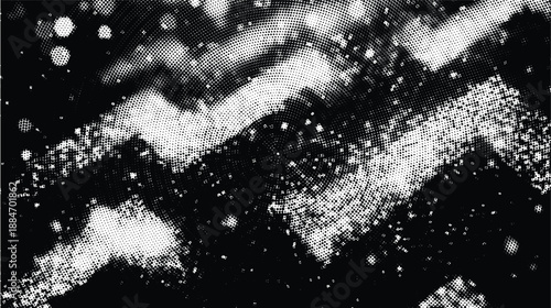 Swirling halftone vortex design with radial motion blur and white lightning elements over black space for psychedelic optical illusion effects