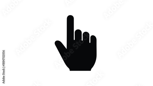 Simple black silhouette of a human hand pointing downwards on a white background