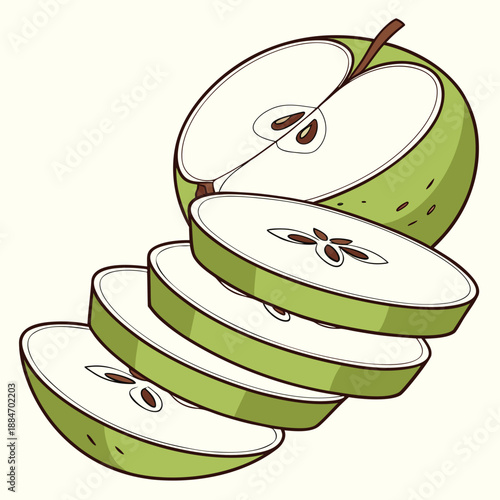 Fresh Green Apple Slices Stacked on White Background