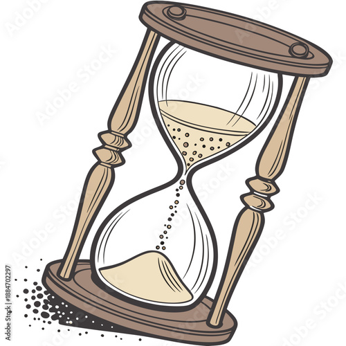 Macro Hourglass Vector with Flowing Sand Representing Time